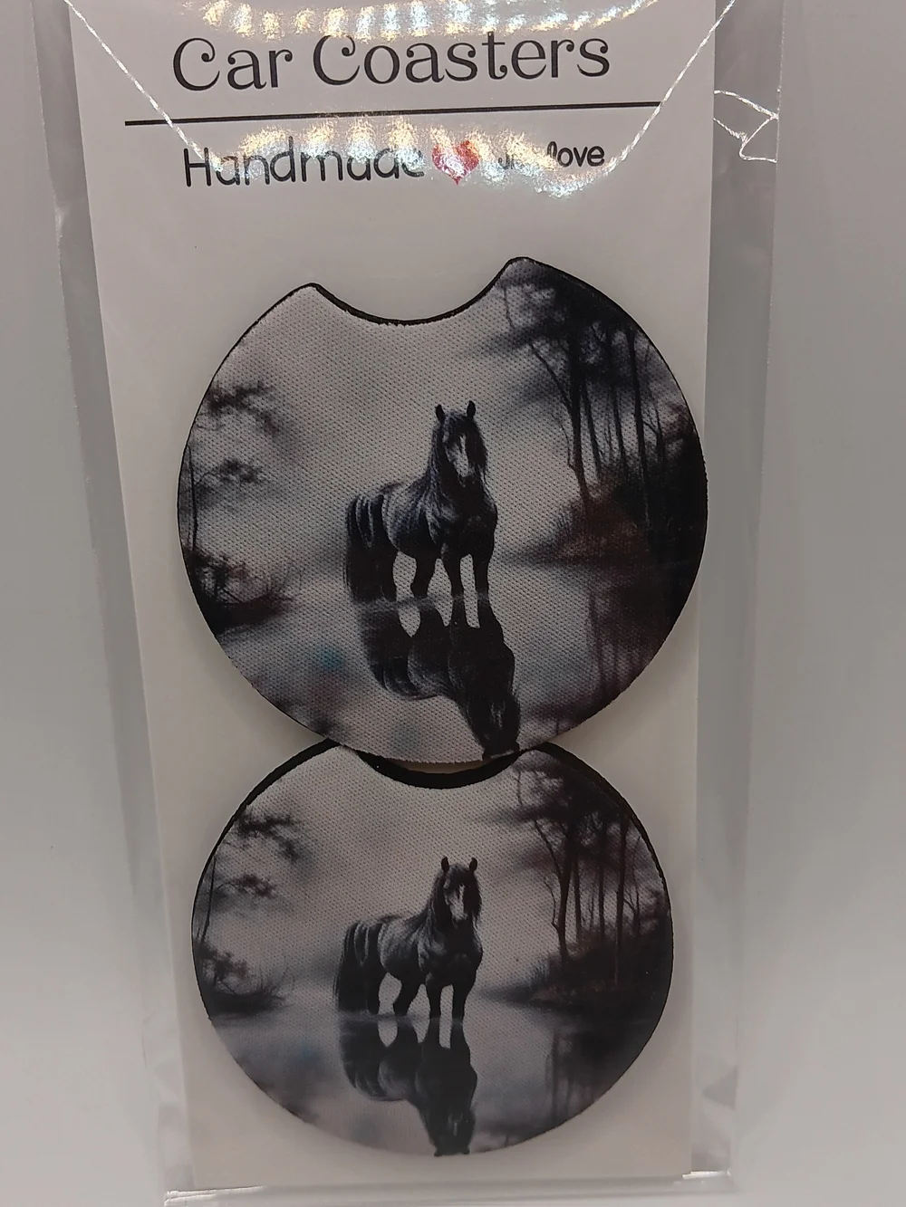Black Horse Water Reflection Car Coasters